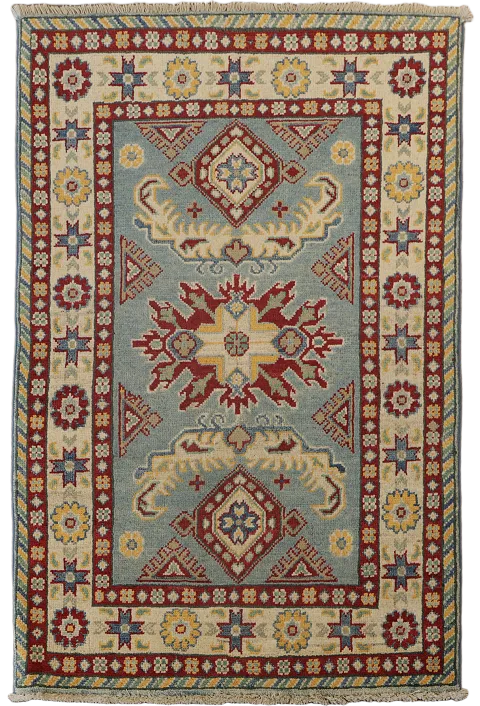 Light Blue Kazak Handmade Wool Accent Rug 3x4