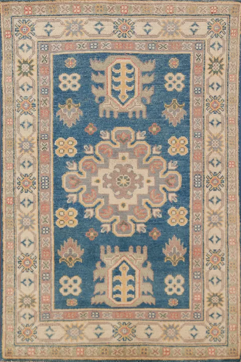 Blue Kazak Handmade Wool Accent Rug 3x4