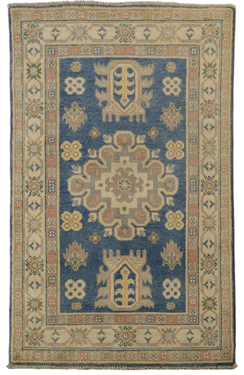 Blue Kazak Handmade Wool Accent Rug 3x4