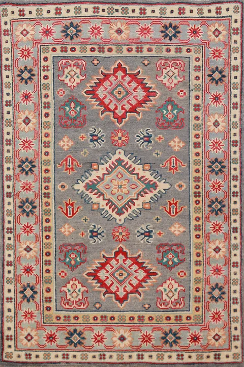 Gray Kazak Handmade Wool Accent Rug 3x4