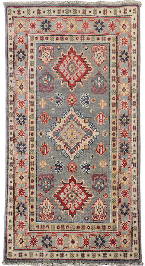 Gray Kazak Handmade Wool Accent Rug 3x4
