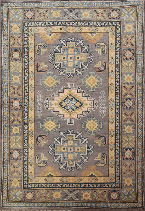 Gray Kazak Handmade Wool Accent Rug 3x4