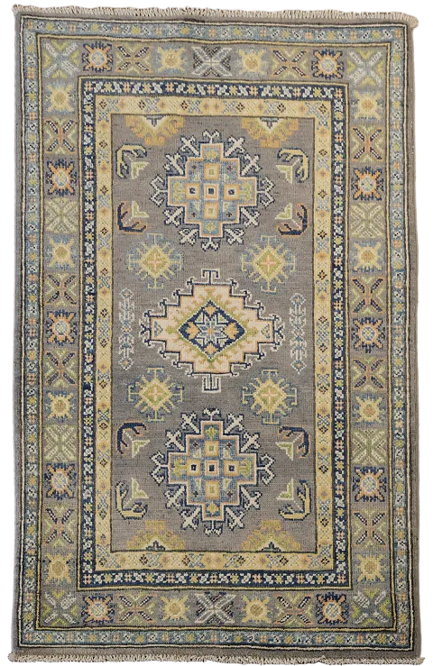 Gray Kazak Handmade Wool Accent Rug 3x4