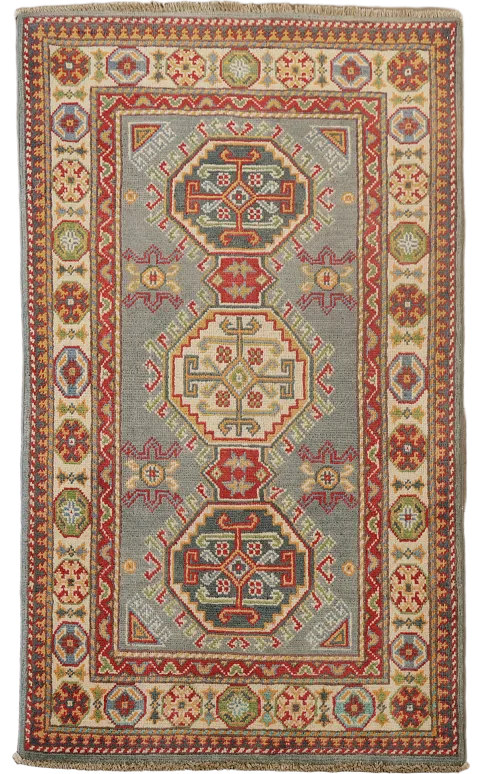 Traditional Kazak Handmade Wool Accent Rug 3x4
