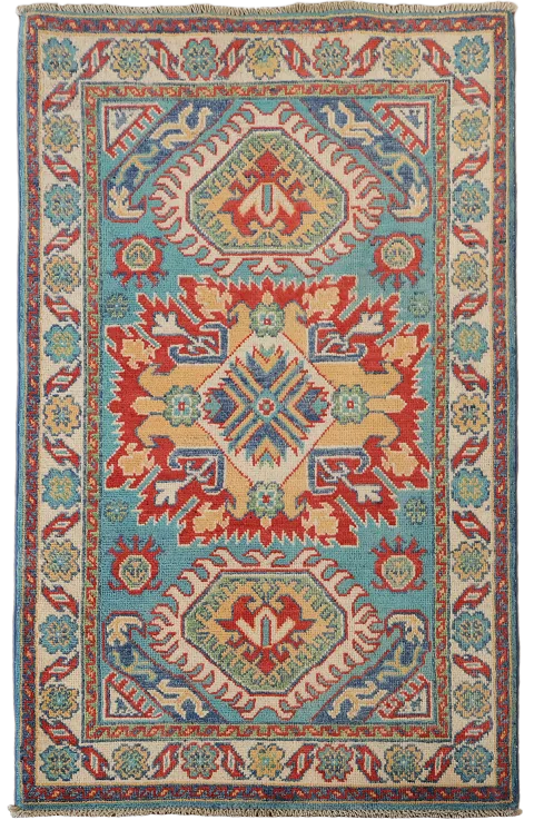 Turquoise Kazak Handmade Wool Accent Rug 3x4
