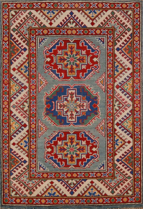 Geometric Kazak Handmade Wool Accent Rug 3x4