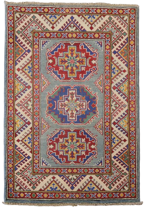 Geometric Kazak Handmade Wool Accent Rug 3x4