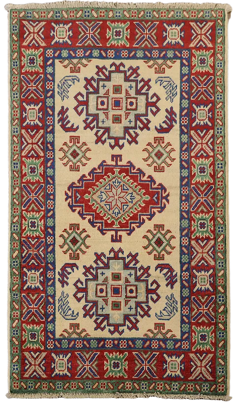 Geometric Kazak Handmade Wool Accent Rug 3x4
