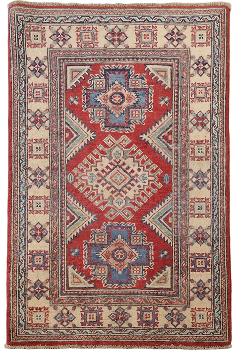 Geometric Kazak Handmade Wool Accent Rug 3x4