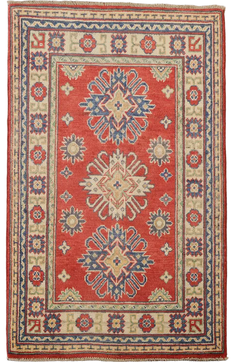 Geometric Kazak Handmade Wool Accent Rug 3x4