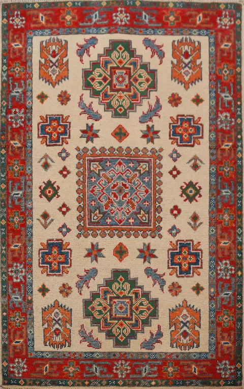 Geometric Kazak Handmade Wool Accent Rug 3x4