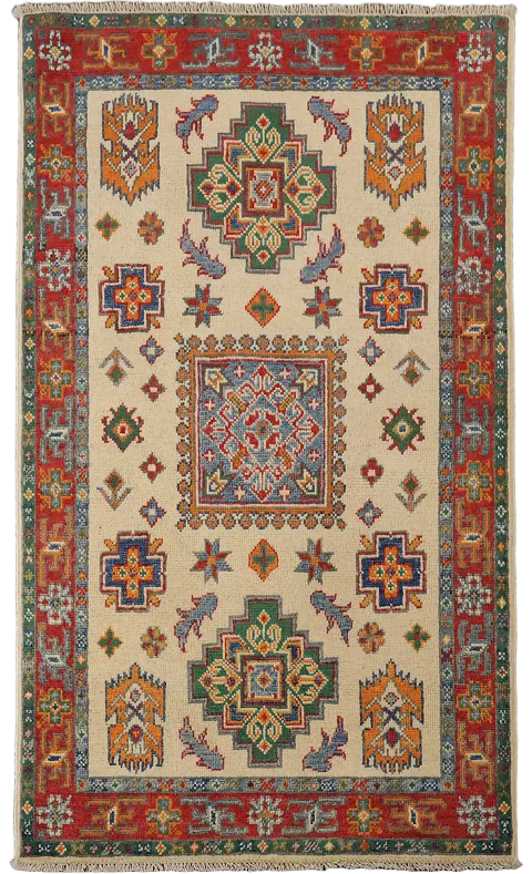 Geometric Kazak Handmade Wool Accent Rug 3x4