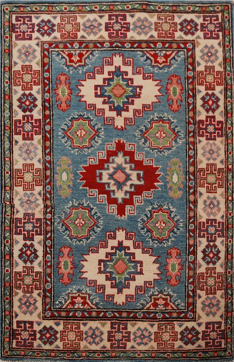 Blue Kazak Handmade Wool Accent Rug 3x4
