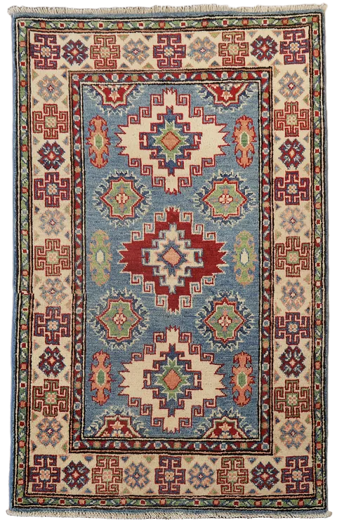 Blue Kazak Handmade Wool Accent Rug 3x4