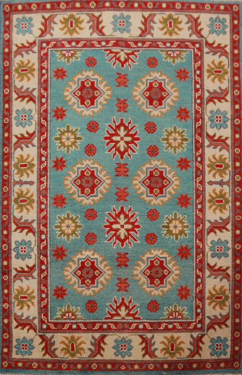 Turquoise Kazak Handmade Wool Accent Rug 3x4