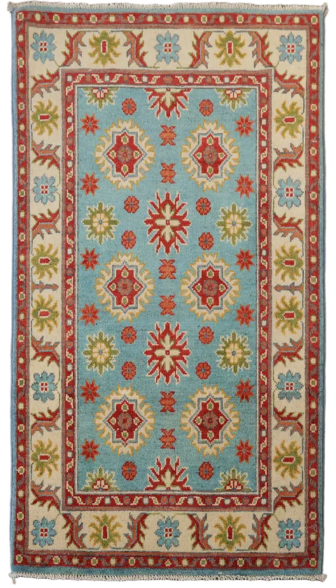 Turquoise Kazak Handmade Wool Accent Rug 3x4
