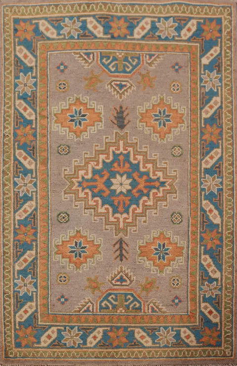 Geometric Kazak Handmade Wool Accent Rug 3x4