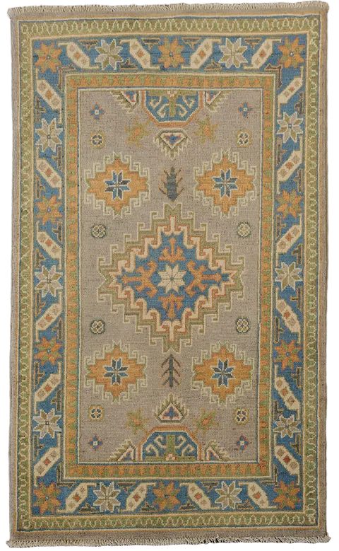 Geometric Kazak Handmade Wool Accent Rug 3x4