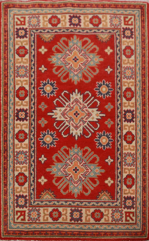 Red Kazak Handmade Wool Accent Rug 3x4