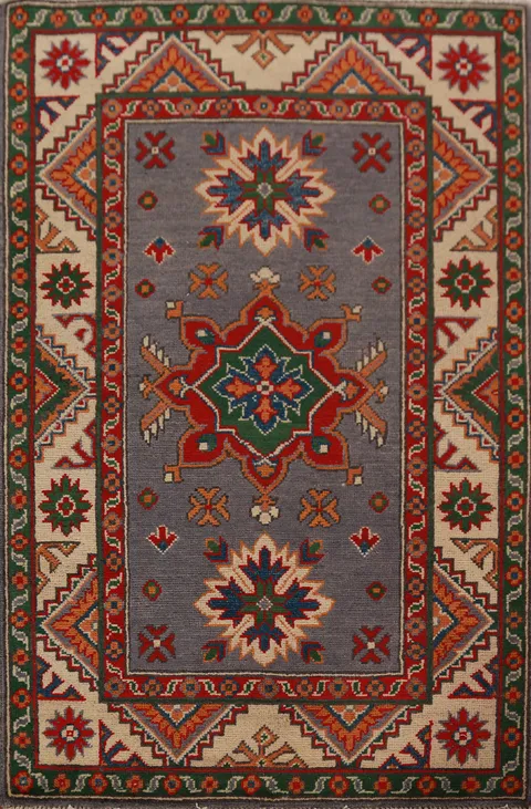 Gray Kazak Handmade Wool Accent Rug 3x4