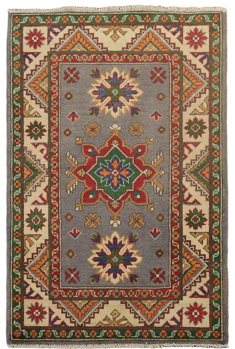 Gray Kazak Handmade Wool Accent Rug 3x4