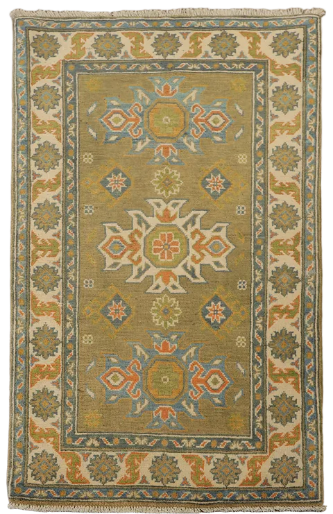 Brown Kazak Handmade Wool Accent Rug 3x4