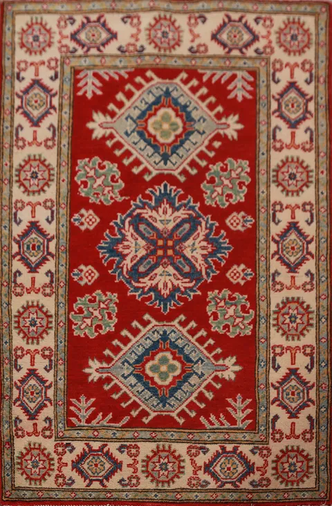Red Kazak Handmade Wool Accent Rug 3x4