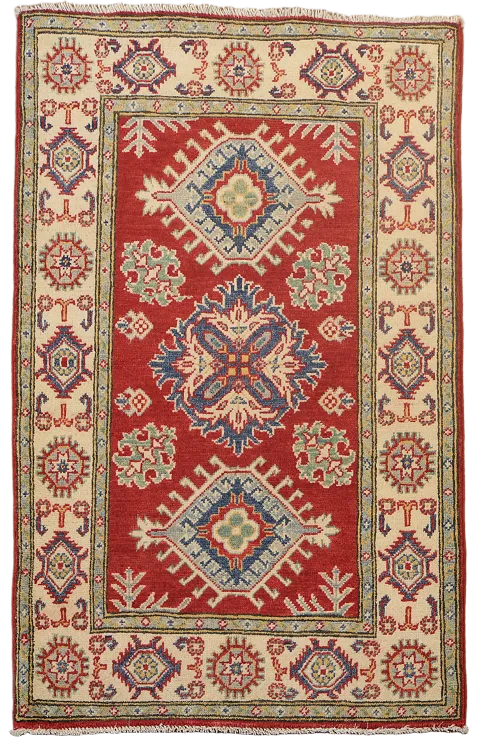 Red Kazak Handmade Wool Accent Rug 3x4