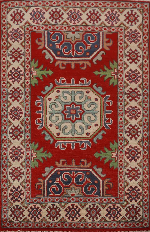 Red Kazak Handmade Wool Accent Rug 3x4
