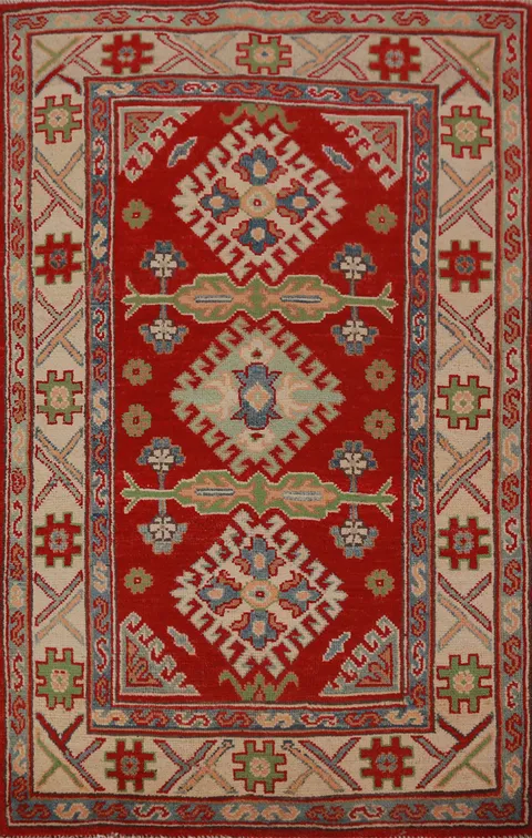 Red Kazak Handmade Wool Accent Rug 3x4
