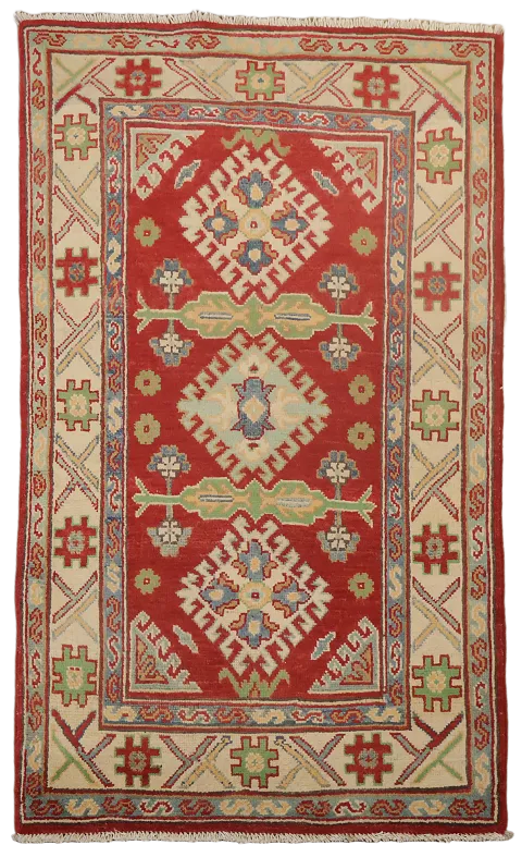 Red Kazak Handmade Wool Accent Rug 3x4