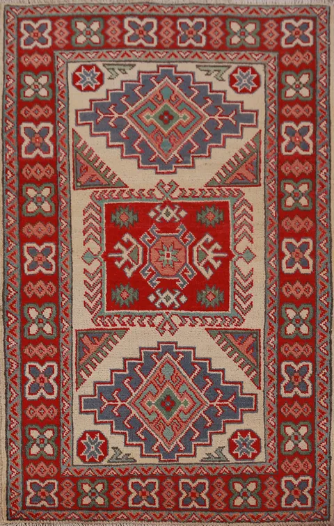 Geometric Kazak Handmade Wool Accent Rug 3x4
