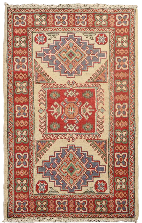 Geometric Kazak Handmade Wool Accent Rug 3x4