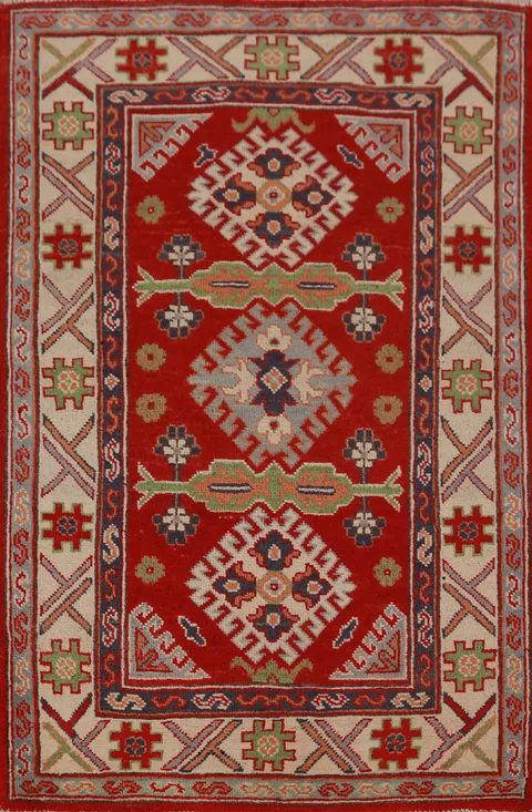 Red Kazak Handmade Wool Accent Rug 3x4
