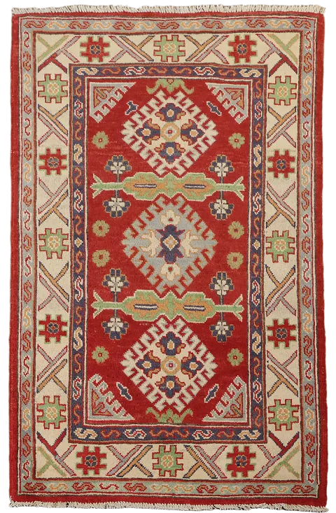Red Kazak Handmade Wool Accent Rug 3x4