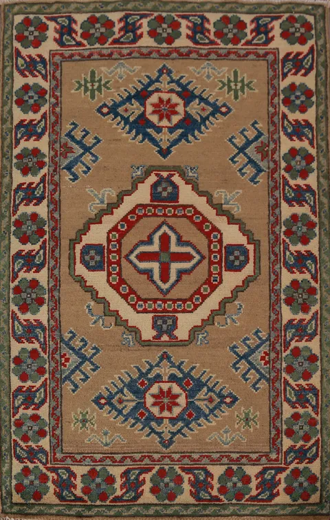 Brown Geometric Kazak Handmade Wool Accent Rug 3x4