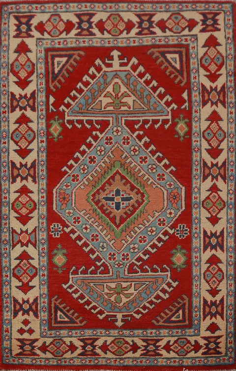 Red Kazak Handmade Wool Accent Rug 3x4