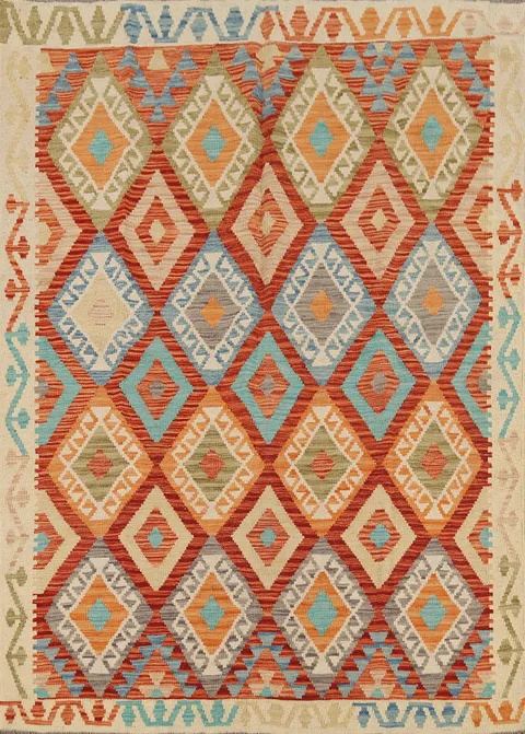 Flat Weave Kilim Reversible Wool Rug 5x6