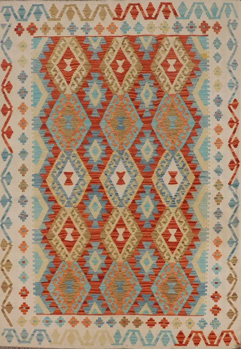 Hand-Woven Kilim Reversible Wool Oriental Rug 5x6