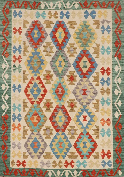 Hand-Woven Kilim Reversible Wool Rug 5x6