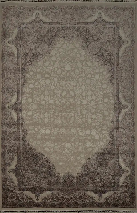 Classic Beauty Neutral Toned Medallion Qum Area Rug 7x10