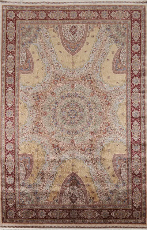 Traditional Floral Silk Qum Turkish Area Rug 6x10