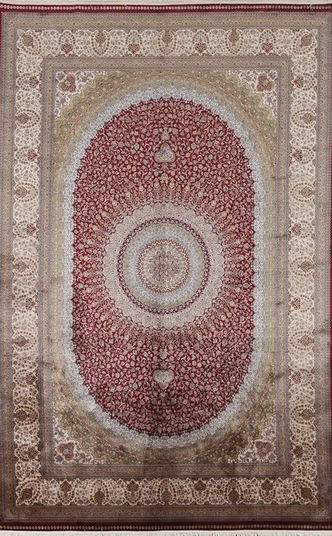 Traditional Floral Silk Qum Turkish Area Rug 6x10