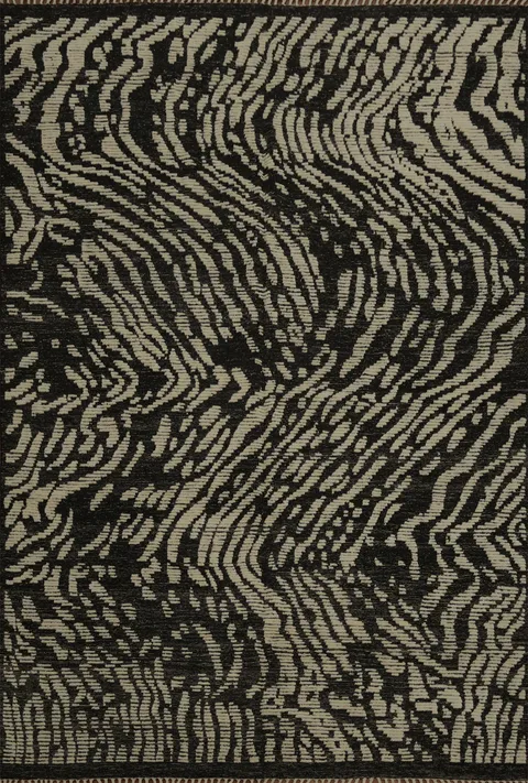 All-Over Black & White Moroccan Abstract Area Rug 8x10