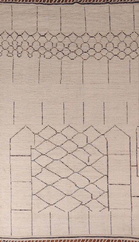 Ivory Trellis Wool Moroccan Oriental Area Rug 6x10