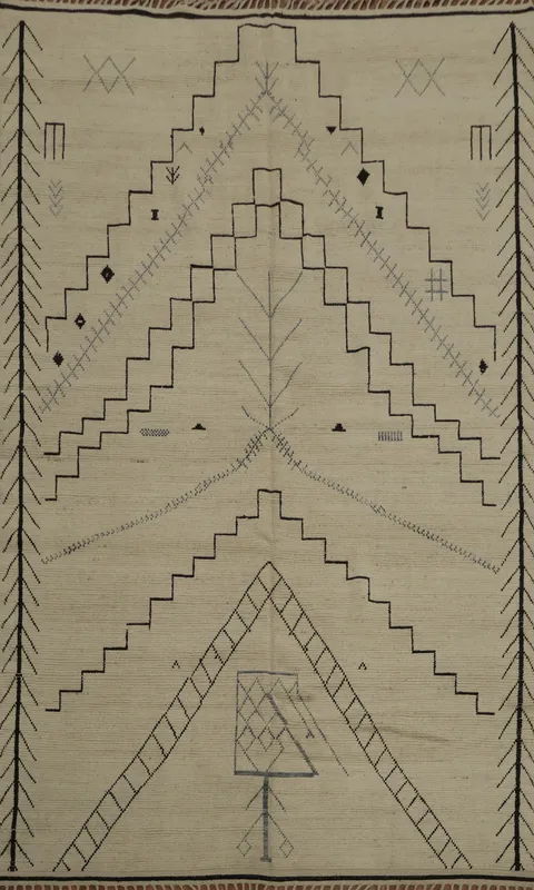 Geometric Wool Ivory Moroccan Oriental Area Rug 9x13