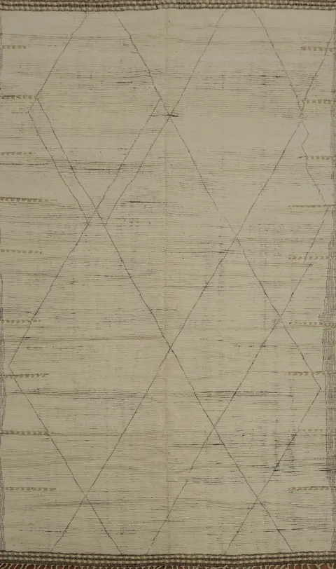 Neutral Tone Moroccan Area Rug 9x13 with Intricate Details