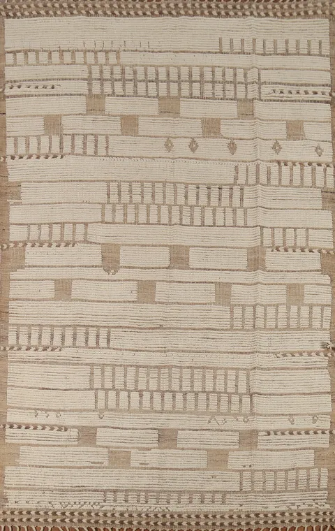 Beige & Ivory Wool Moroccan Modern Area Rug 6x9