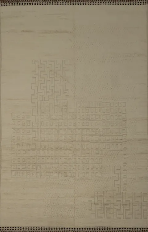 All-Over Ivory Wool Moroccan Oriental Large Rug 10x15