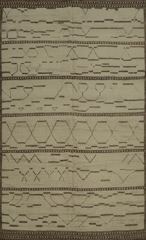 Handmade Ivory Moroccan Abstract Area Rug 9x13
